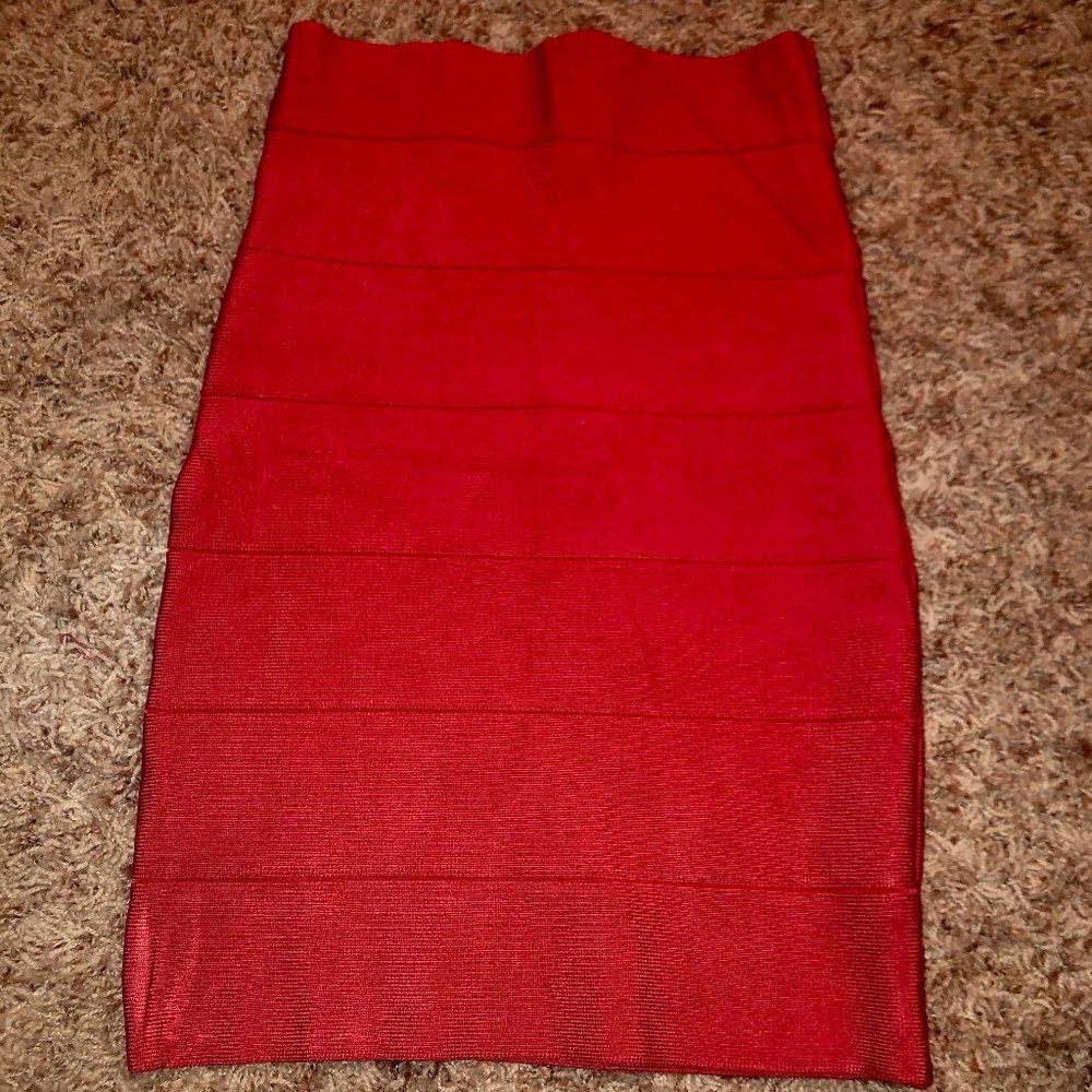 Bebe Solid Red Bandage Skirt